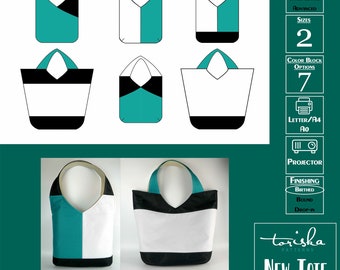 Easy tote bag, color block tote, shoulder bag purse pattern, projector and A0 file