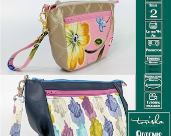 Wristlet PDF sewing pattern,  zipper pouch and wallet clutch, Projector and A0 files