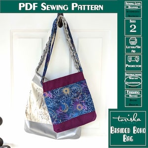 Easy slouchy boho style bag braided handle, PDF sewing pattern with video tutorial