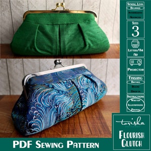 Rectangle frame bag PDF sewing pattern, digital clutch pattern, projector and A0 files image 1