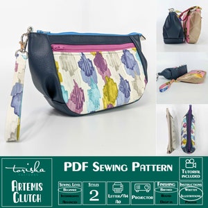 Zipper pouch sewing pattern with video tutorial, wristlet clutch purse, projector A0 files