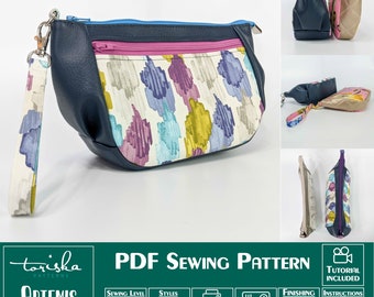 Zipper pouch sewing pattern with video tutorial, wristlet clutch purse, projector A0 files