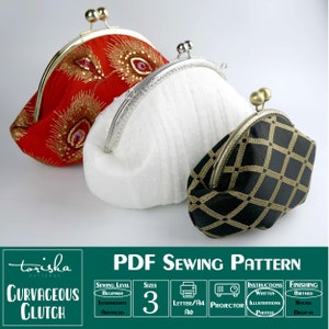 Round frame clutch purse, pdf sewing pattern, frame bag image 1