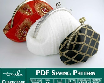 Round frame clutch purse, pdf sewing pattern, frame bag