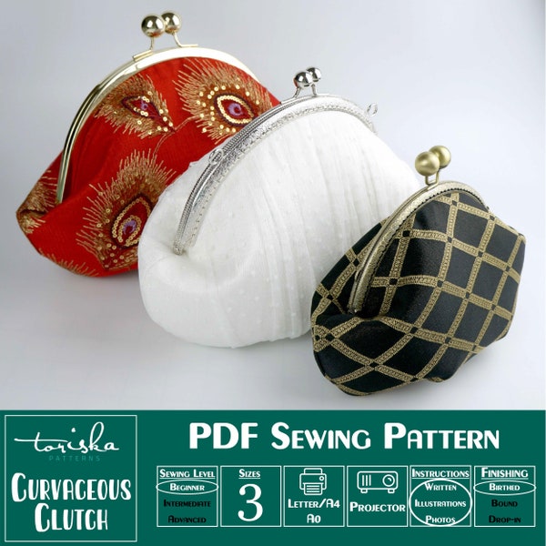 Round frame clutch purse, pdf sewing pattern, frame bag