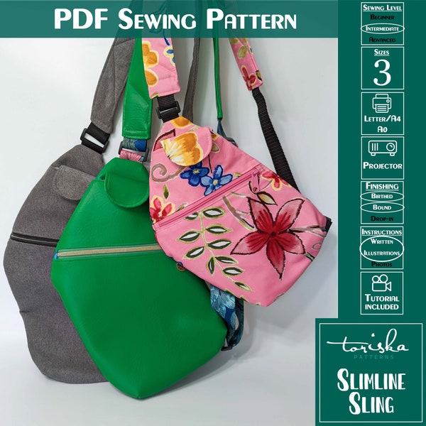 Sling Bag PDF sewing pattern, Slimline Sling by Toriska