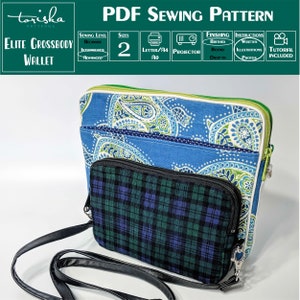 Patrón de costura de funda para tablet, cartera con doble cremallera, patrón de bolso cruzado, proyector y archivos A0