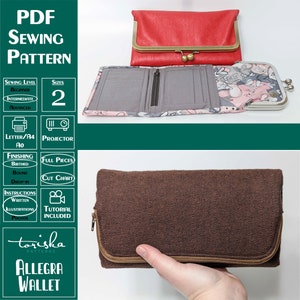 Patrón de costura PDF de billetera marco, patrón de billetera cruzada, Proyector y archivos A0
