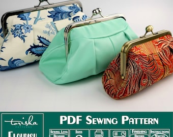 Frame clutch purse PDF sewing pattern, Flourish Clutch by Toriska