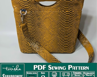 Unique tote bag PDF sewing pattern, shoulder bag, Suburbanite Pattern, Projector and A0 files