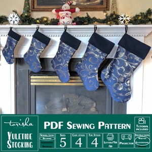 Christmas stocking PDF sewing pattern, multiple sizes and shapes