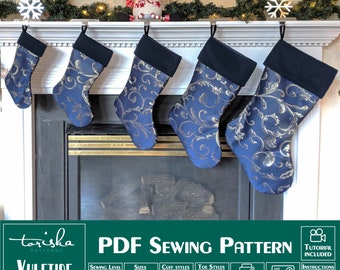 Christmas stocking PDF sewing pattern, multiple sizes and shapes