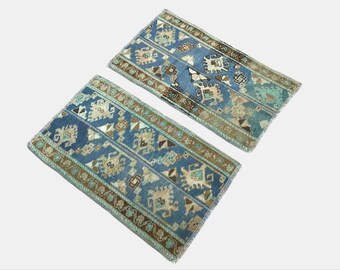 Vintage Turkish Wool Rug Pair: Hand-Knotted Medallion Design (1.7x2.9 ft)