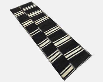 Vintage Kelim Teppich Läufer: Minimalistischer Streifen (7,5 x 2 m)