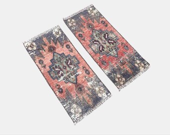 Set of Two Vintage Turkish Wool Rugs: Hand Knotted Medallion Design