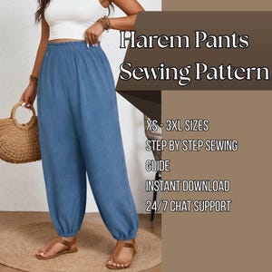 Beginner Harem Pants Sewing Pattern, Women's Boho Baggy Trousers (PDF Download) Harem Pants Pattern for Women XS - 3XL | A4, A0/US-Letter
