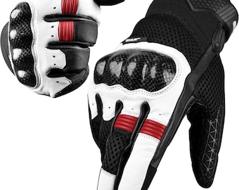Leather Motorcycle Gloves - Carbon Fiber Knuckle, Touchscreen