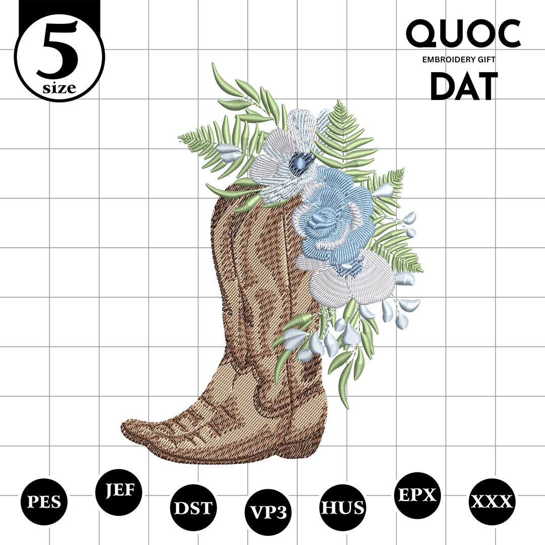 Western Cowgirl Boot Embroidery Design 2026, Floral Boot Machine ...