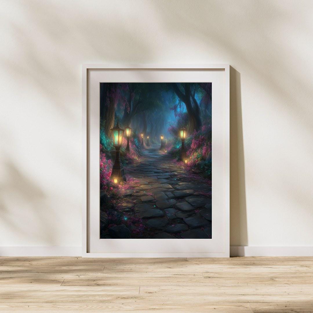 Dreamy Forest Lantern Path – Mystical Night Walkway, Soft Glow Fantasy ...