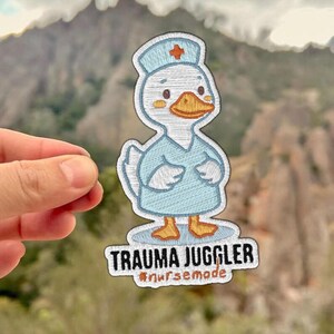 Trauma Juggler Duck Patch, Funny Nurse Healthcare Meme Embroidered Iron On Applique