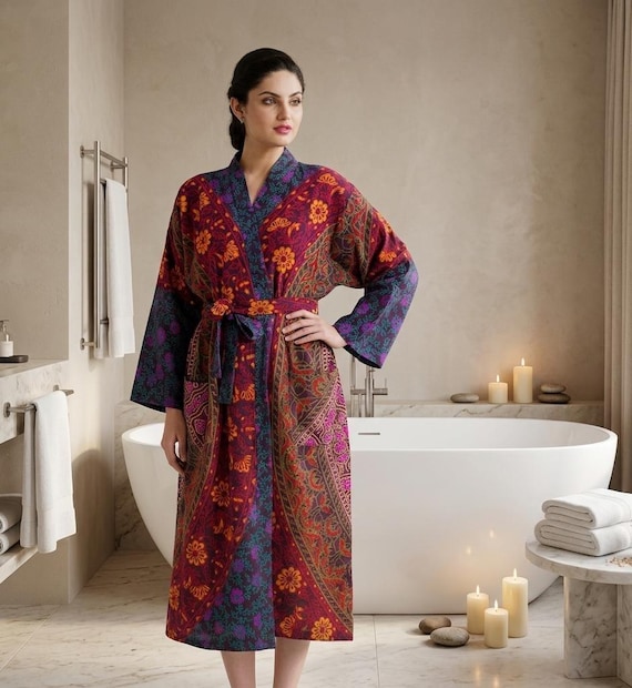 kimono ladies dressing gown Boho Morning Robe, Kimono Robe, Paisley Dressing Gown ,Women Spa Robe ,Bridal Robe ,Bohemian Kimono ,Women Bathrobe