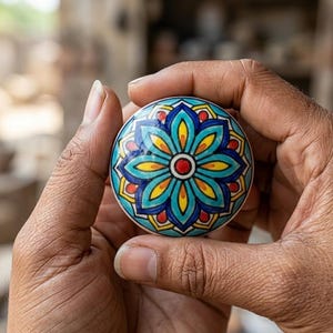 Handcrafted Indian Ceramic Knobs, Decorative Pottery Cabinet Pulls, Colorful Wardrobe Handles, Unique Housewarming Gift for Her