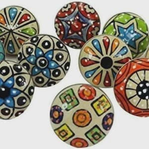 Multicolor Ceramic Drawer Knobs, Hand Painted Cabinet Knobs Pulls, Boho Floral Dresser Knobs, Vintage Furniture Hardware