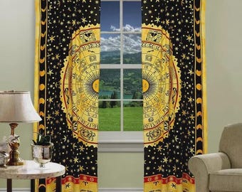 Zodiac Curtain, Astrology Window Curtains, Moon Phase Star Boho Curtain, Witchy Home Decor, Spiritual Zodiac Wheel Drapes Panel