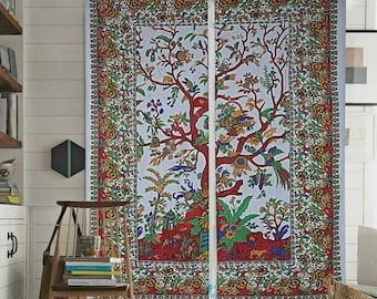 Boho Psychedelic Tree Curtain, Colorful Indian Tapestry Window Panel, Hippie Bohemian Curtain Decor