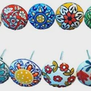 Decorative Ceramic Door Knobs Set, Multicolor Cabinet Pulls, Boho Drawer Knobs, Hand Painted Kitchen Furniture Hardware