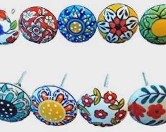 Juego de pomos decorativos de cerámica para puertas, tiradores multicolores para armarios, pomos de estilo bohemio para cajones, herrajes para muebles de cocina pintados a mano.
