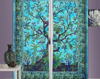 Mandala Print Wall Curtains, Indian Window Treatments, Hippie Cotton Tapestry Bohemian Living Room Drapes