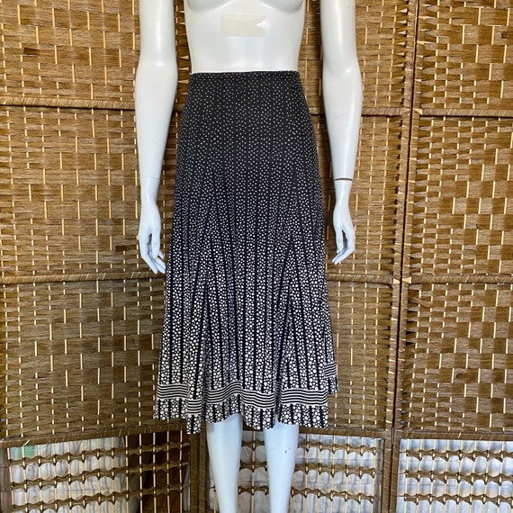 70s Polyester Midi A-line black and white Polkado… - image 1