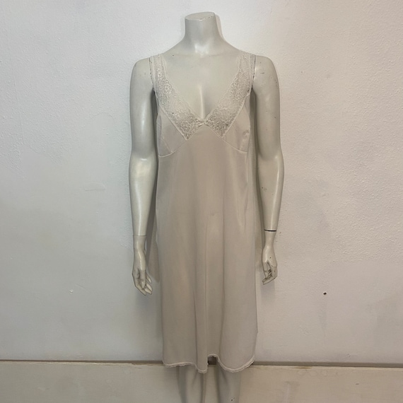 Vintage 80s white cream nylon slip dress by Image… - image 1