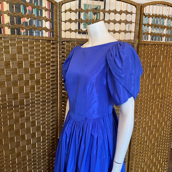 Vintage 80s Laura Ashley bright blue acatate dres… - image 6