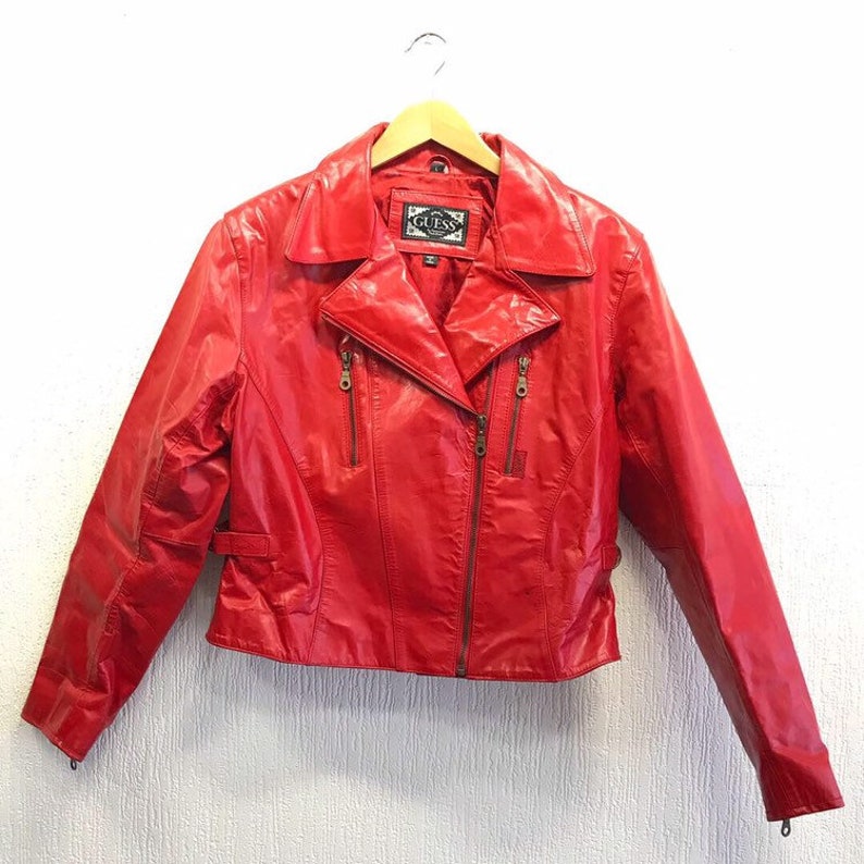 red leather guess jacket