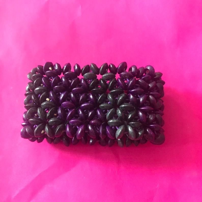 Vintage 90s 00s Y2K Purple and Black Wooden beaded bracelet image 3