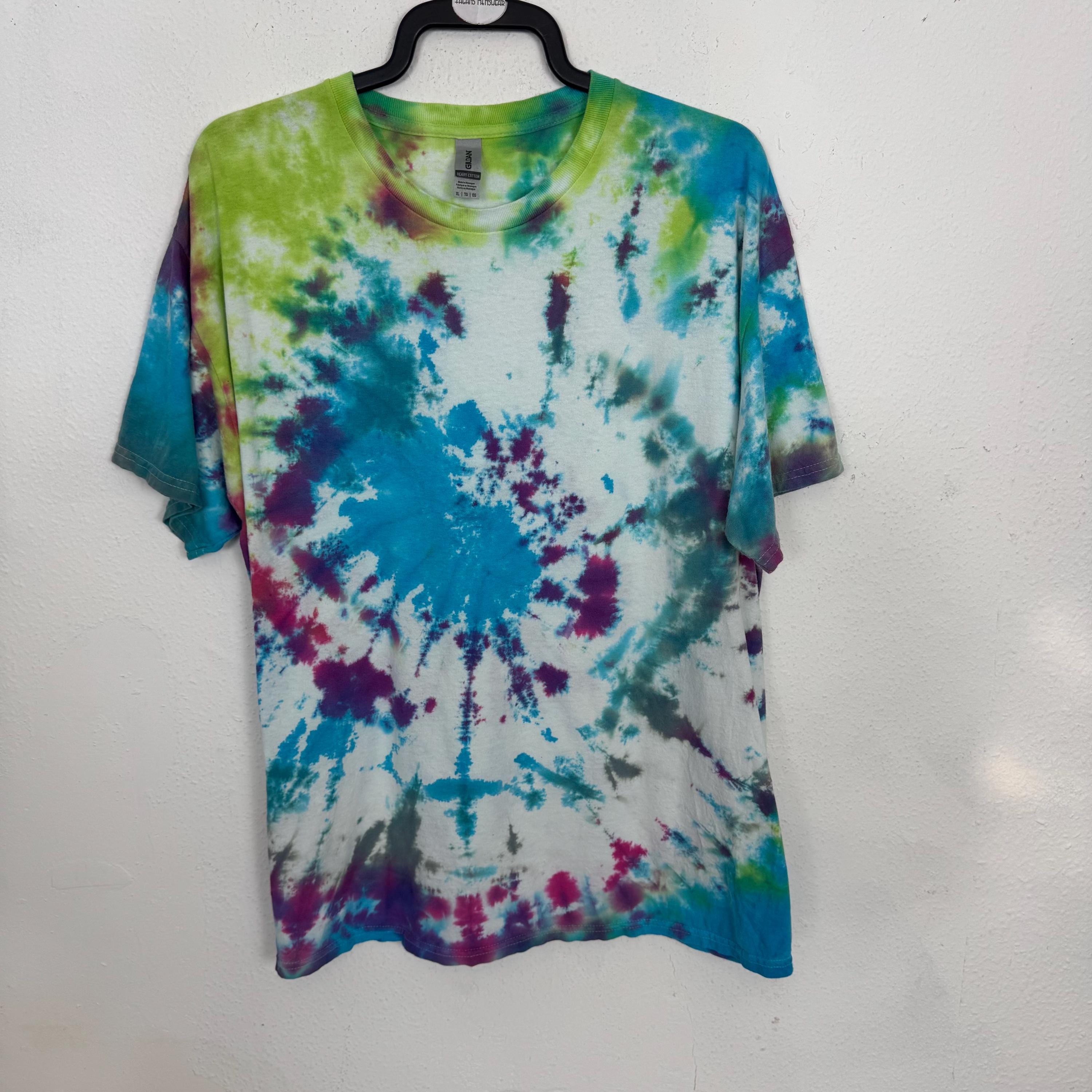 T-shirt Gildan Tie-Dye Multicolore Taille S (UK) - Style Festival Années 90 - Occasion TB