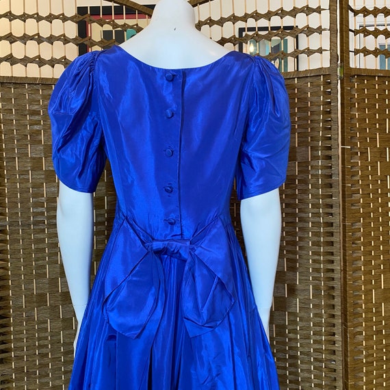 Vintage 80s Laura Ashley bright blue acatate dres… - image 3