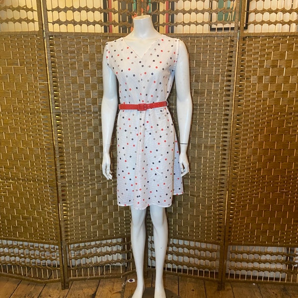 Vintage 60s white and red polkadot spotty dress with belt 14