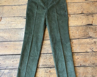Vintage 80s moss green corduroy gents trousers still with original tags 42” waist