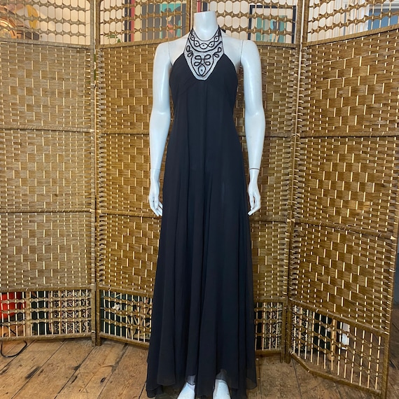 Vintage 00s Y2k Black Silk Halter Neck Empire Line Maxi Dress Prom Dress 10  Helen Wang - Etsy