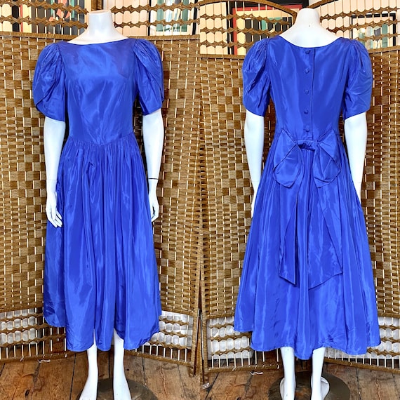 Vintage 80s Laura Ashley bright blue acatate dres… - image 1