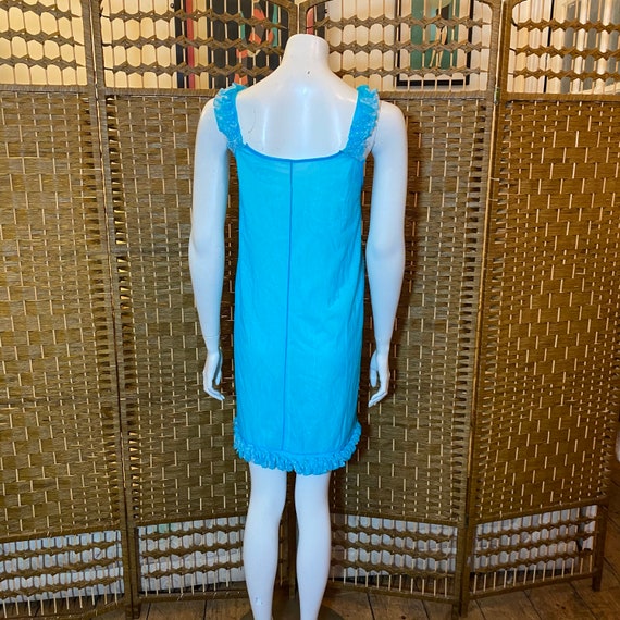 Vintage 50s/60s Light Blue Nylon RICAM Ruffle Accent Babydoll Nightgown - 4