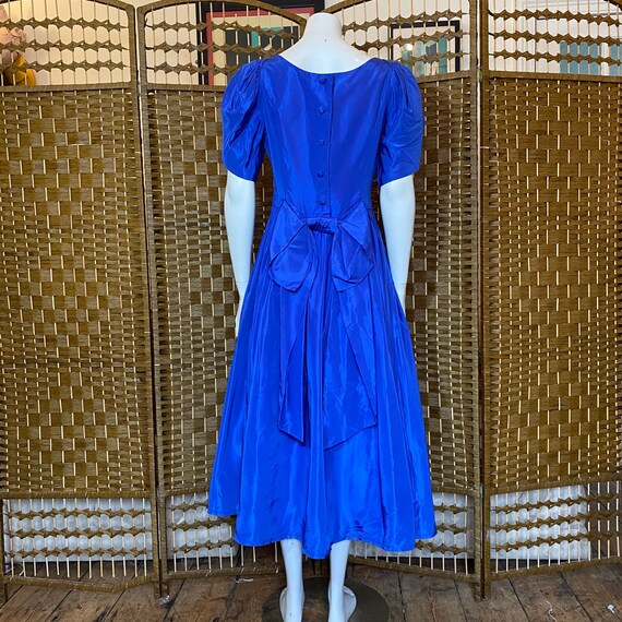 Vintage 80s Laura Ashley bright blue acatate dres… - image 4