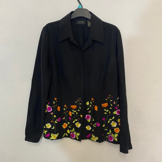 Vintage 80s 90s black silk and linen Dana Buchman… - image 4