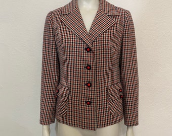 Vintage 70s red white and blue checked plaid gingham blazer jacket by Eastex size 12