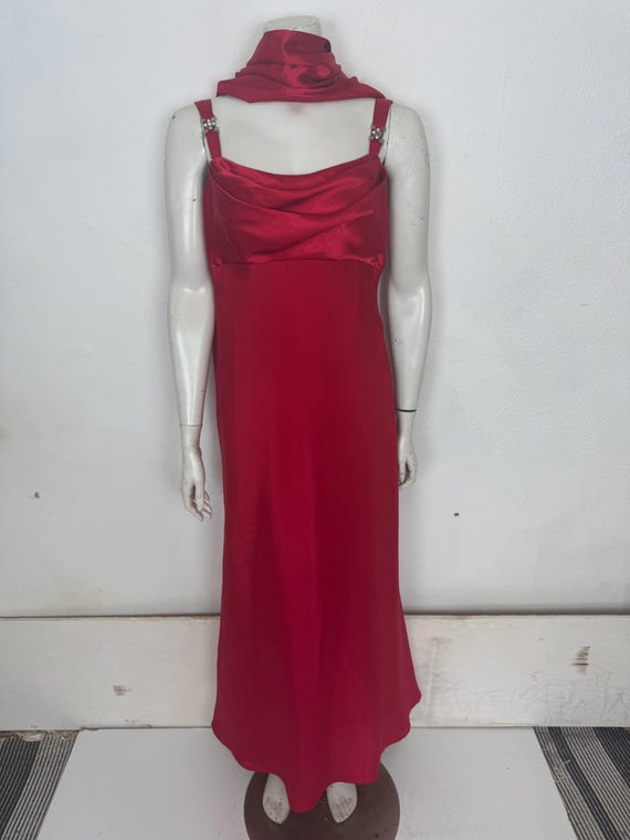 navy blue dress for baby girl Vintage 90s Red Satin Aspeed Slip Dress Formal Gown Maxi Long Cowl Neck  Large
