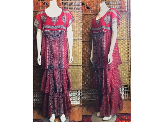 Vintage 70s Ayesha Davar maxi long gauze dress ver