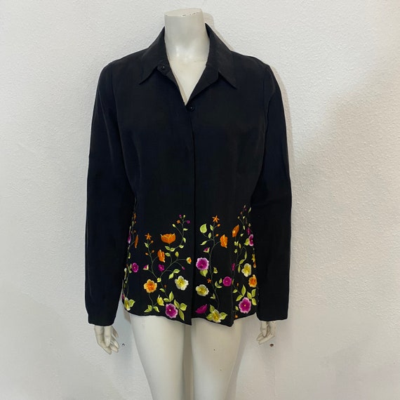 Vintage 80s 90s black silk and linen Dana Buchman… - image 1